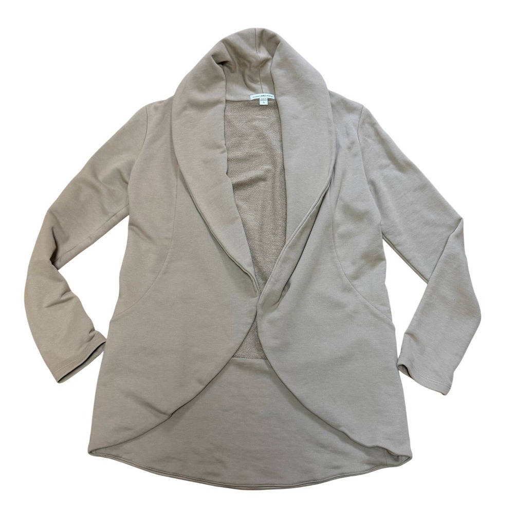Standard James Perse Women Blazer Sz 3 L Beige Taupe Cardigan Jacket Cotton Open